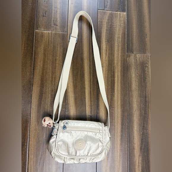 Beige Gold Kipling Crossbody Messenger Purse Handbag Bag Gorilla Keychain y2k - Picture 1 of 8